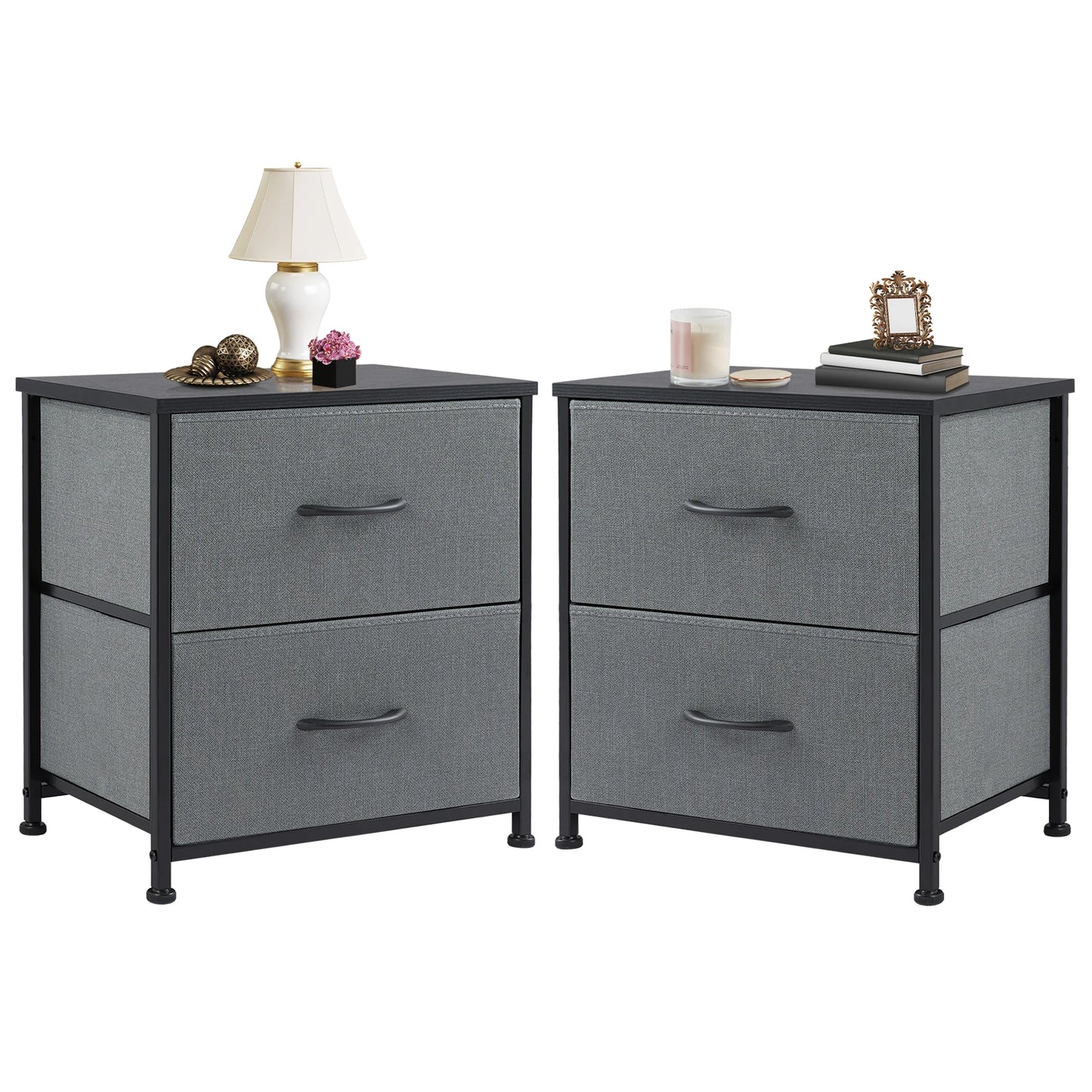 2 Fabric Drawers Cabinet Nightstand for Bedside, Coffee Table, Sofa, Tea Table, Storage, Closet, Chest, Clothes For Bedroom