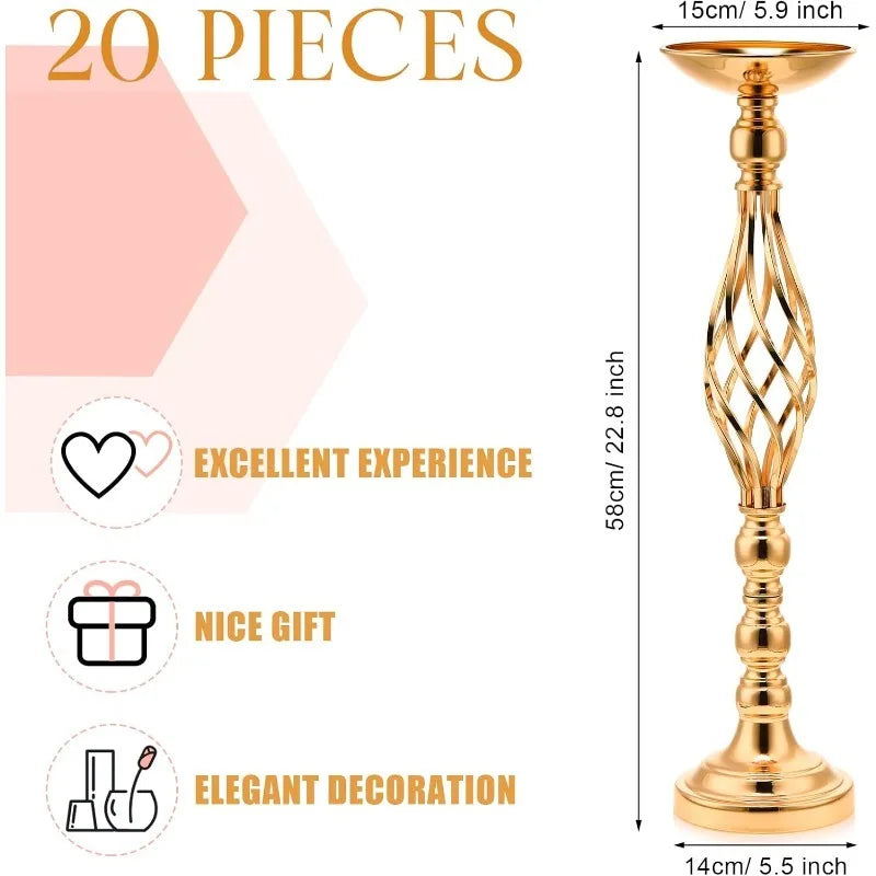 Elegant 20 Pcs Tall Large Metal Flower Arrangement Vase Stand or Candle Holder Wedding Centerpiece for Table Decorations