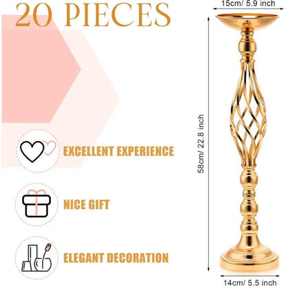 Elegant 20 Pcs Tall Large Metal Flower Arrangement Vase Stand or Candle Holder Wedding Centerpiece for Table Decorations