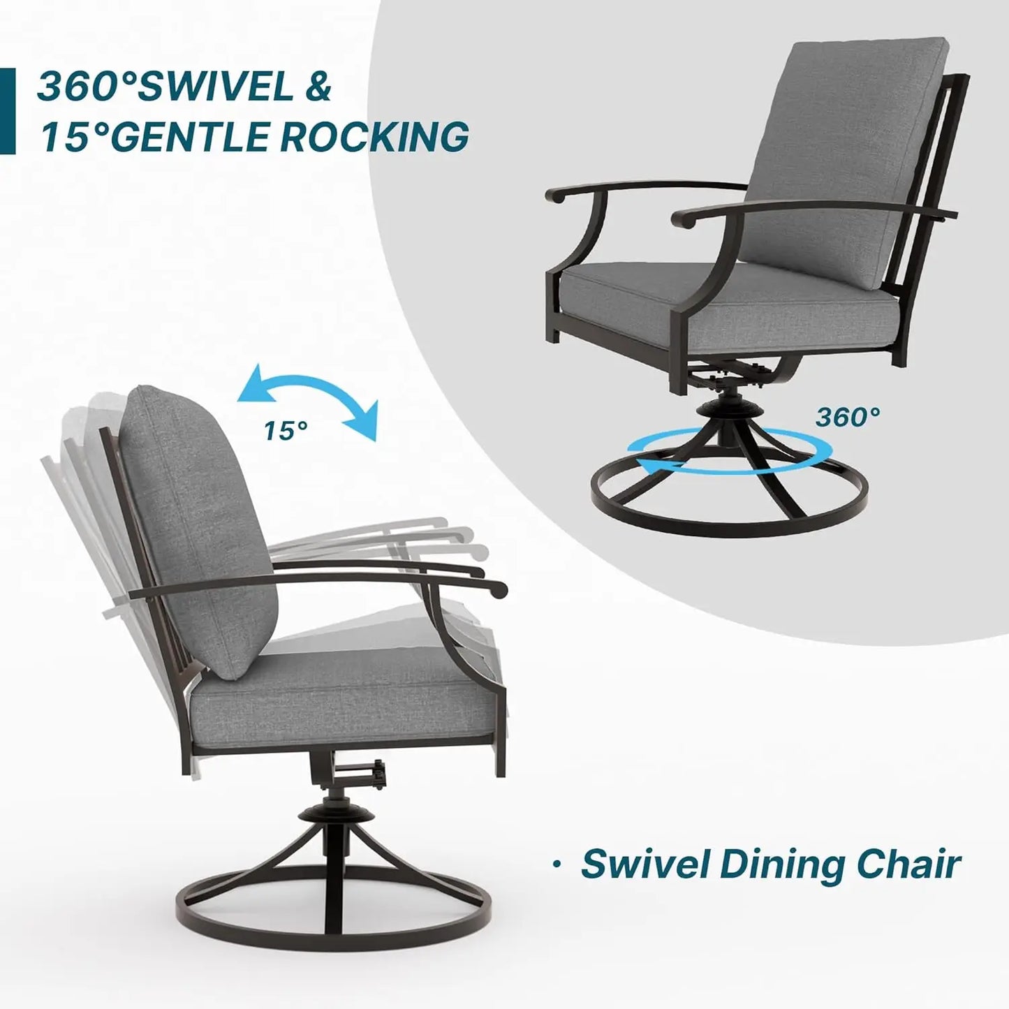 16 Pieces Outdoor Dining Table and Chairs Set with Grey Cushions