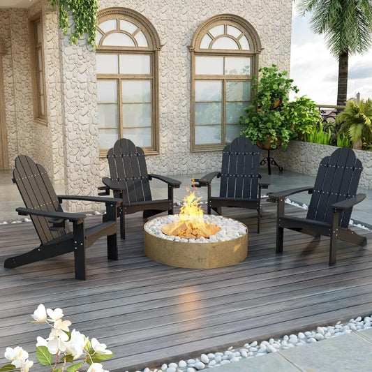 Modern Outdoors HDPS Adirondack Plastic Chairs with Cup Holders Set of 4 and Fire Pit Weather Resistant for Patio.