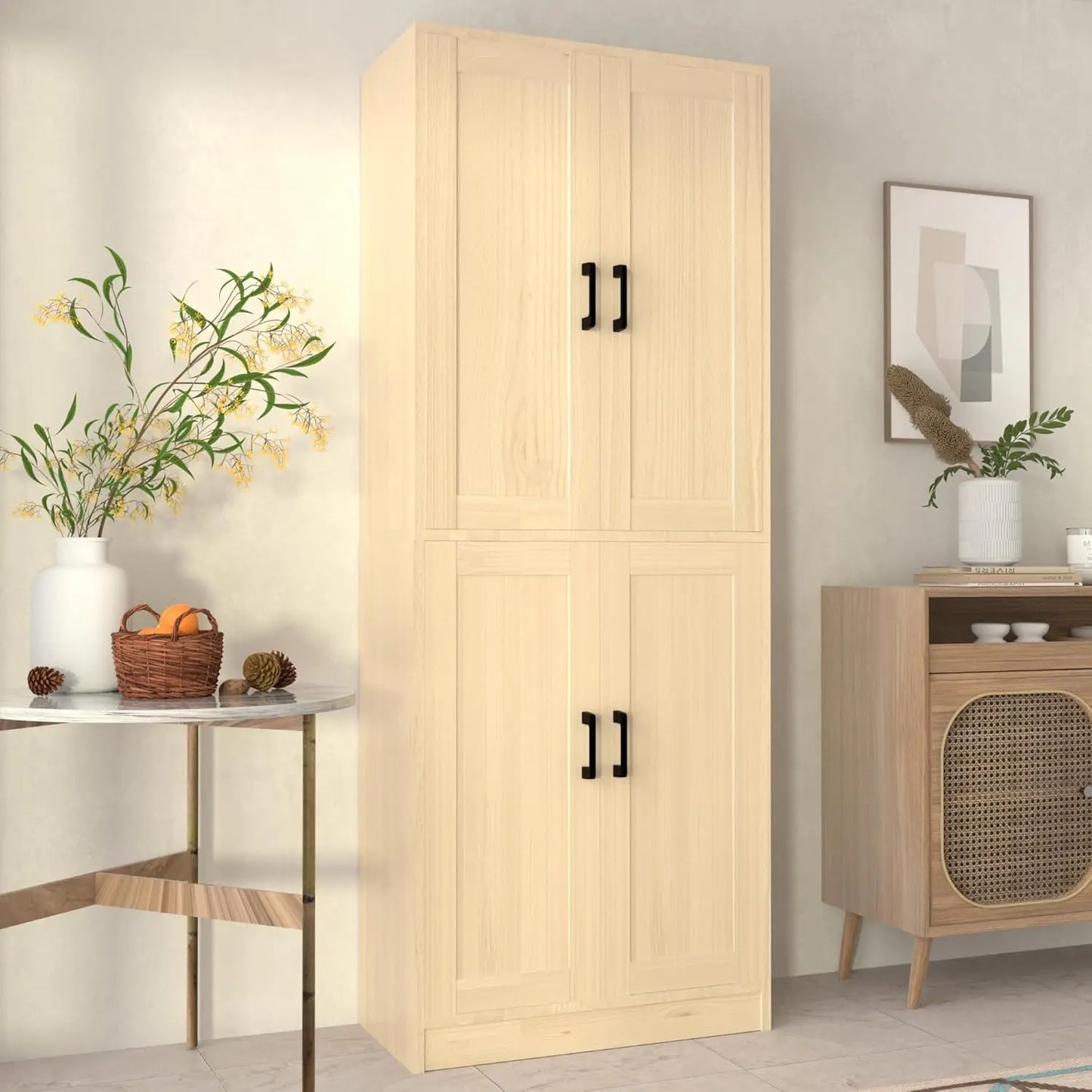 71" Tall Kitchen Pantry Cabinet with Doors, Hutch, Storage for Dining Room