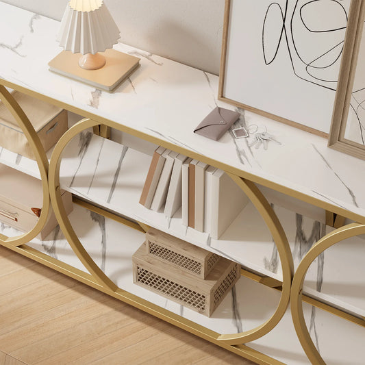 70.8 inch Modern Console Extra Long Entryway Table with 3 Tier Storage Shelves for Living Room, Hallway, Entrance, Sofa