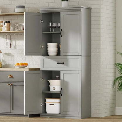 Modern 70" Tall Freestanding Kitchen Pantry Cabinet with 2 Doors and 3 Adjustable Shelves