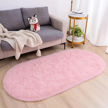 2.6x5.3 ft. Plush, Shaggy, Fluffy, Ultra Soft Oval Area Rugs for Kids Room, Bedside and Nursery