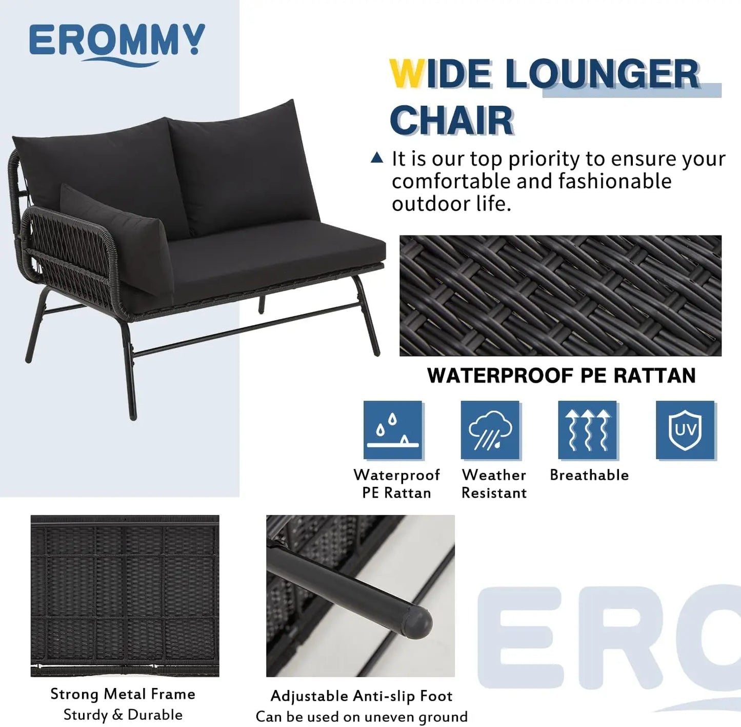 3 Piece Patio Conversation L-Shaped Sectional Sofa Set with Thick Cushions and Toughened Glass Coffee Table