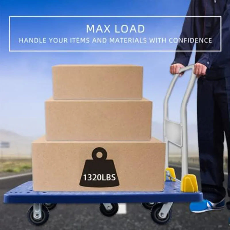 Platform Truck with 440lb Weight Capacity and 360 Degree Swivel Wheels, Foldable Push Hand Cart for Loading and Storage