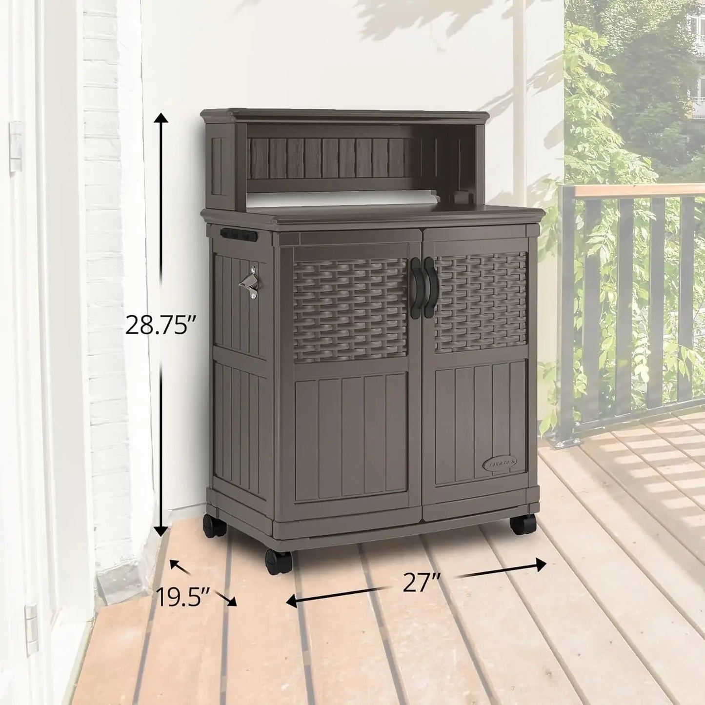 HOME.Patio Plastic Storage and Prep Station with Decorative Wicker Pattern and Multi Wall Panels for Patio, Garden, and Lawn Use