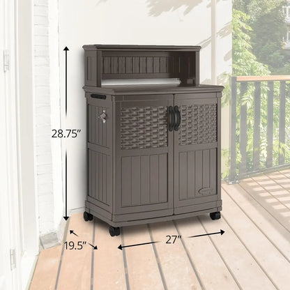 HOME.Patio Plastic Storage and Prep Station with Decorative Wicker Pattern and Multi Wall Panels for Patio, Garden, and Lawn Use