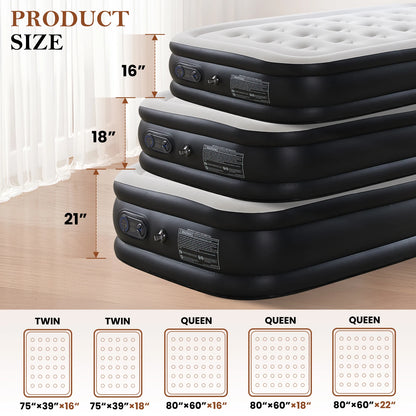 Queen Twin Size Air Mattress Blow Up Double Height Non-Slip Bottom  for Bedroom, Home or Camping Weight Capacity 660 lbs.