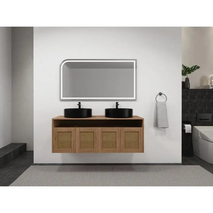 48" Bathroom Vanity with Black Ceramic Sink, 4 Soft Close Doors, Floating Design, Plywood Construction, Easy Assembly