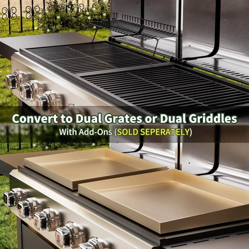 Combo 6-Burner, 2 in 1 Combo 6 Burner Versatile Propane Gas Grill and Griddle with Double Stainless Steel Lids,  Cookouts and BBQ