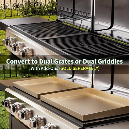 Combo 6-Burner, 2 in 1 Combo 6 Burner Versatile Propane Gas Grill and Griddle with Double Stainless Steel Lids,  Cookouts and BBQ