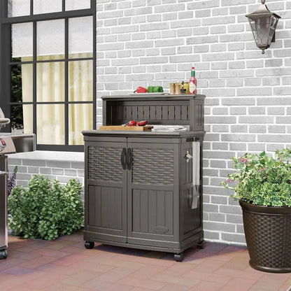 HOME.Patio Plastic Storage and Prep Station with Decorative Wicker Pattern and Multi Wall Panels for Patio, Garden, and Lawn Use