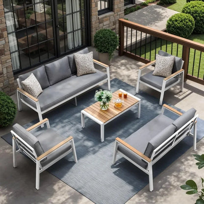5 Pieces Teak Coffee Table & Cushion Outdoor Patio or Sectional Patio Sofa