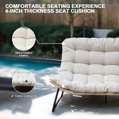 All-Weather Boho Rattan Patio Outdoor 2 Seater Couch or Loveseat with Soft Cushion