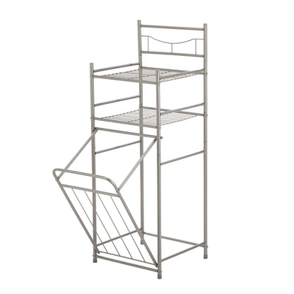 2-Shelf Steel Storage Shelf Unit with Hamper, Satin Nickel, Holds up to 20 lb. Capacity