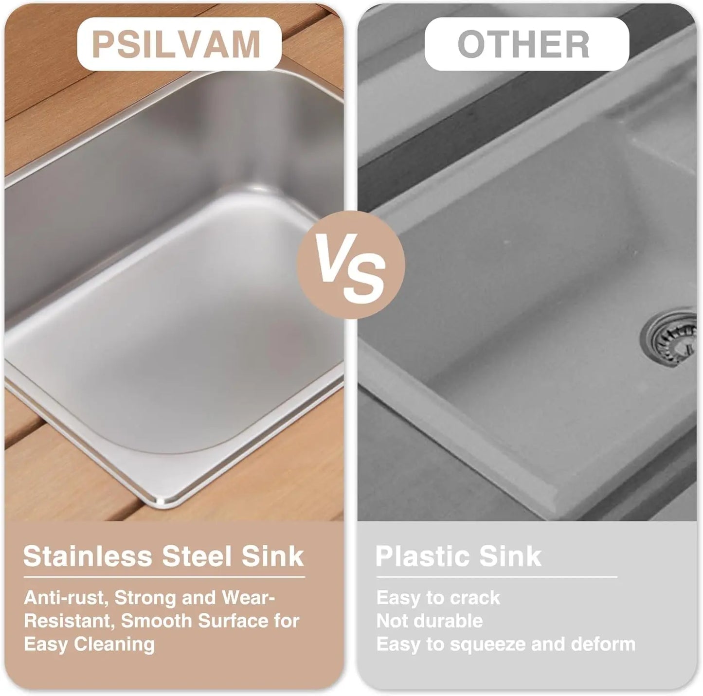 All Weather Poly Lumber Garden Work Bench with Removable Stainless Steel Sink and Open Shelves,