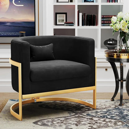 Modern Velvet Accent Barrel Chair with Gold Legs Upholstered Armchair for Bedroom, Living Room, Club Side Chairs