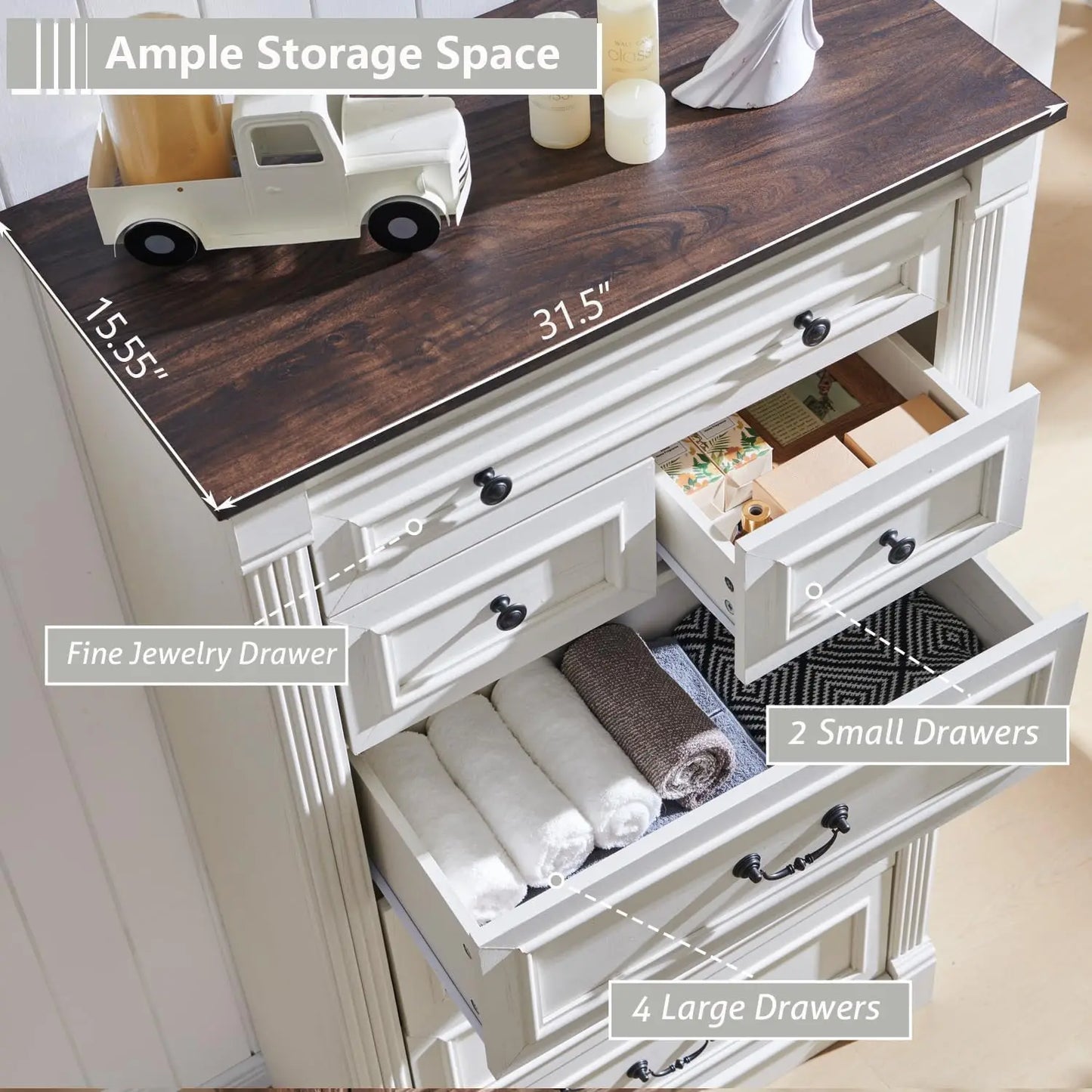 Farmhouse 57" large Roman column chest with 7 Drawers for the bedroom, hallway, living room storage dresser.