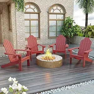 Modern Outdoors HDPS Adirondack Plastic Chairs with Cup Holders Set of 4 and Fire Pit Weather Resistant for Patio.