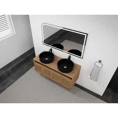 48" Bathroom Vanity with Black Ceramic Sink, 4 Soft Close Doors, Floating Design, Plywood Construction, Easy Assembly