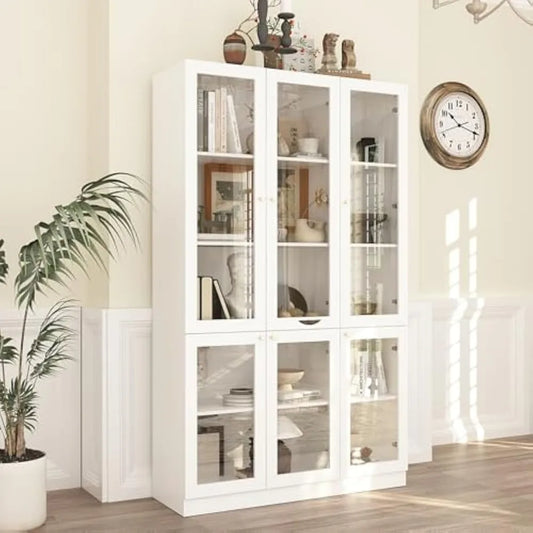 Large 47.2" W Kitchen Pantry with 5-Tier Shelves Storage Cabinet with 6 Acrylic Doors for Organizing the Home, Office, ir  Living Room