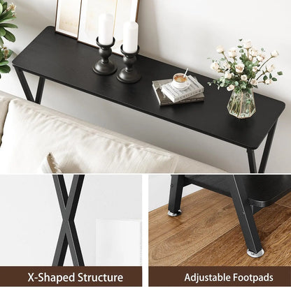 Narrow Console  Metal Frame Wood Sofa 2-Tier Industrial Entryway Table with Shelf For Living Room, 80*30*81cm