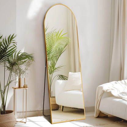59"x16" Full Length Arched Right Angle Sturdy Aluminum Alloy Frame Mirror with Stand for Living Room or Bedroom