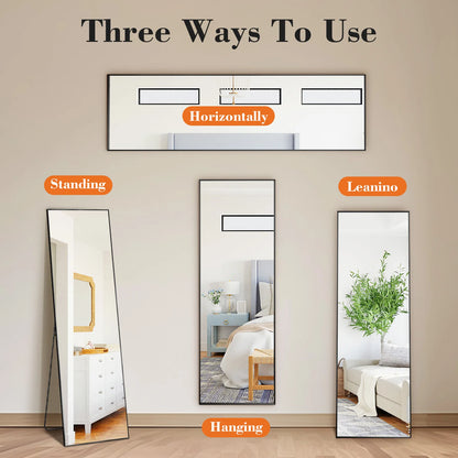 64"x 21" Full Body Mirror Standing ,Hanging ,Leaning, or Wall-Mounted with Stand Aluminum ,Alloy Frame Living Room