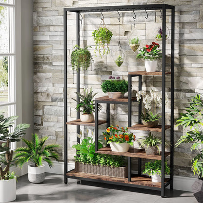 Large 70.9 inches Large 5 Tiers Metal Indoor Plant Stand with 10 PC S Hanging Hooks