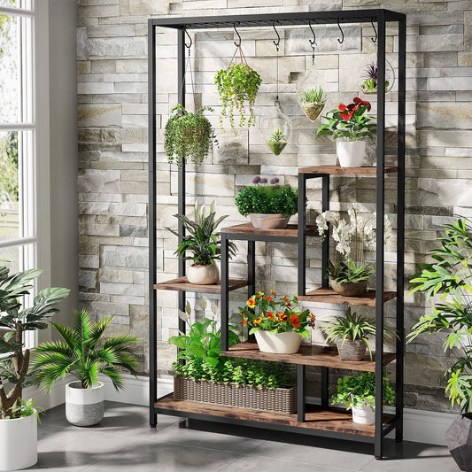 Large 70.9 inches Large 5 Tiers Metal Indoor Plant Stand with 10 PC S Hanging Hooks
