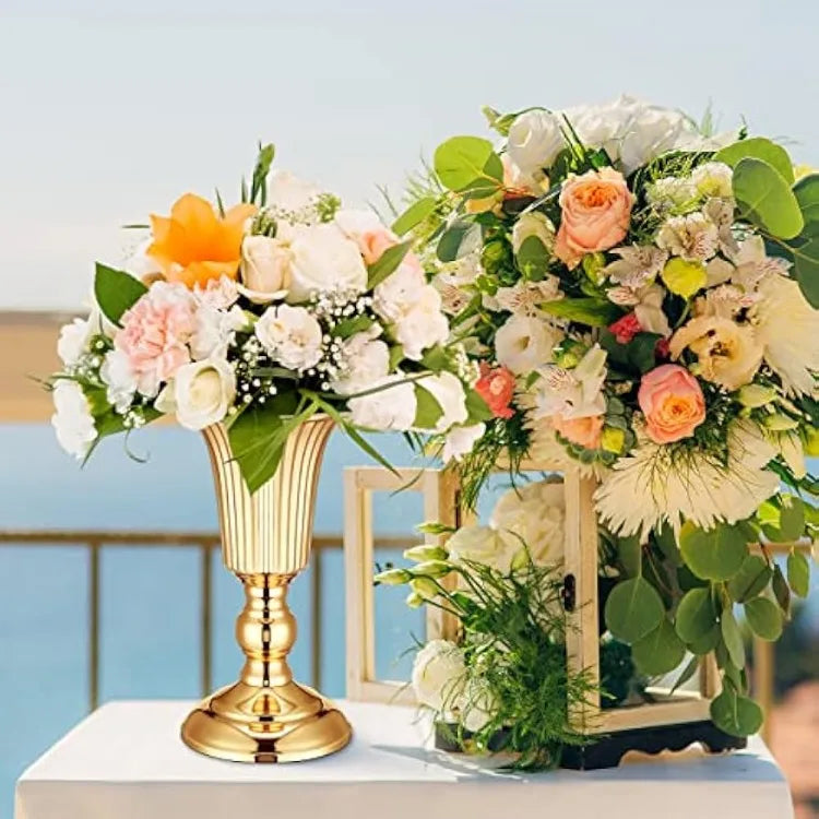 10 Pcs Elegant Decorative Gold Metal Trumpet Wedding or Birthday Party Centerpiece Vases for Table