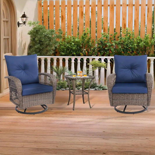 Outdoor Wicker Swivel 360 Degree Rocker and Patio Chair Furniture Set