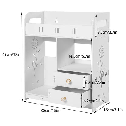 38x18x43cm Wall-Mounted Bathroom 2 drawer Storage, Organizer Cabinet for Bathroom, Bedroom