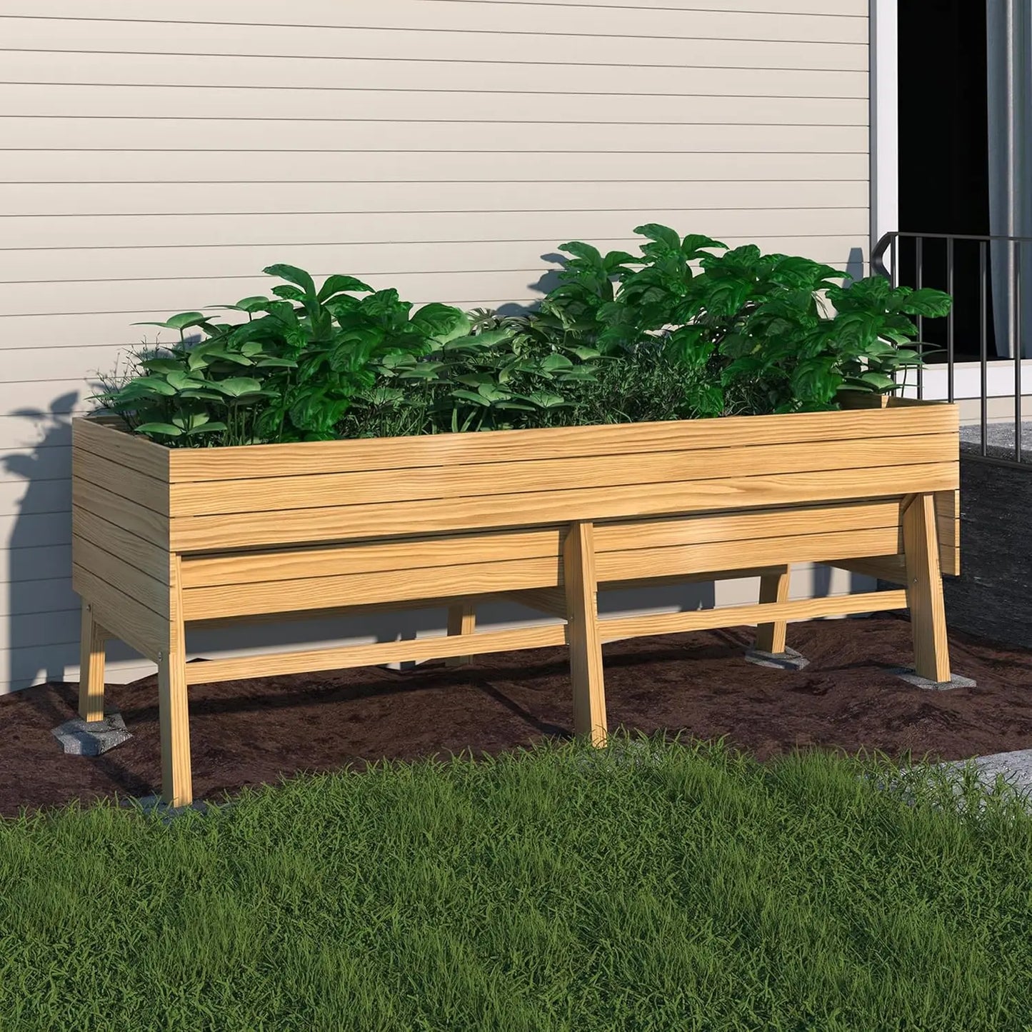 6 x 3 x 2FT, Raised Wood Garden Beds Outdoor with 6 Legs and Detachable Liner for Backyard, Patio
