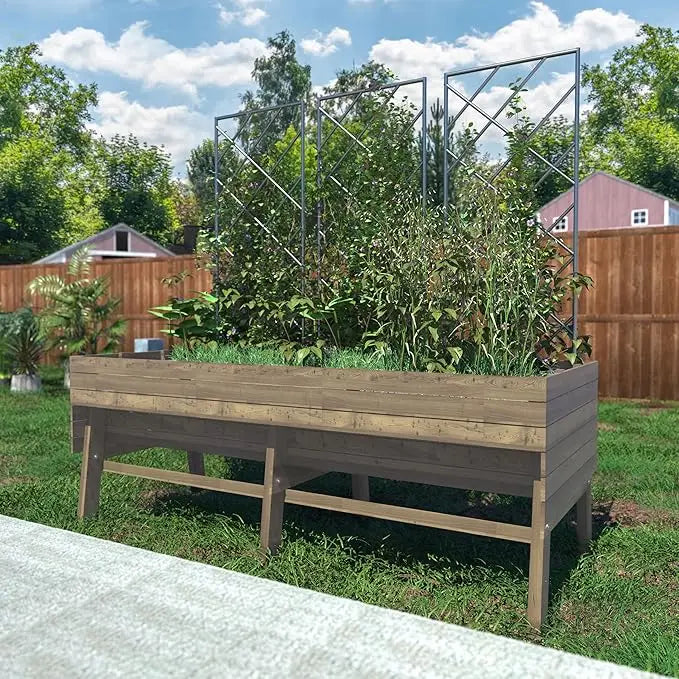 6 x 3 x 2FT, Raised Wood Garden Beds Outdoor with 6 Legs and Detachable Liner for Backyard, Patio