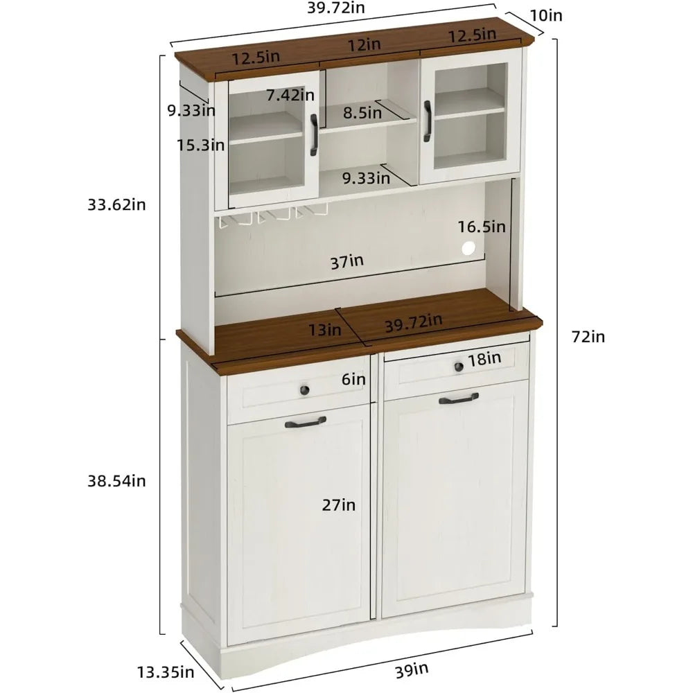 Freestanding  Wooden Tilt Out 13 Gallon Trash Can with Adjustable Shelves and 2 Hideaway Drawers