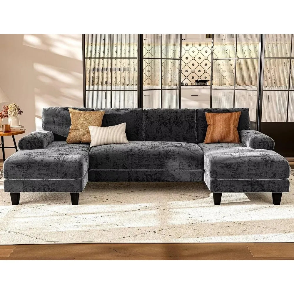 111 inch Modular U Shaped Sectional Sofa with Double Chaise and Large Lounge Couch for Living Room or Apartment