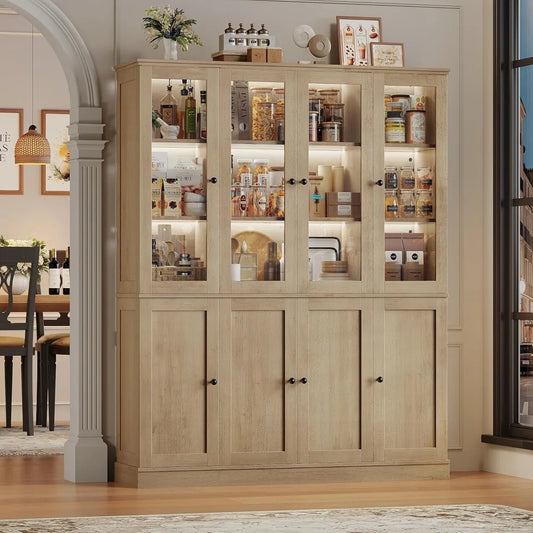 74 '' Tall Large Kitchen Pantry Hutch Storage Cabinet with LED