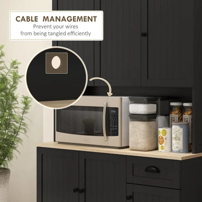71" Modern Farmhouse Buffet Kitchen Pantry Storage Cabinet with Microwave Oven Countertop, Drawers and Hutch
