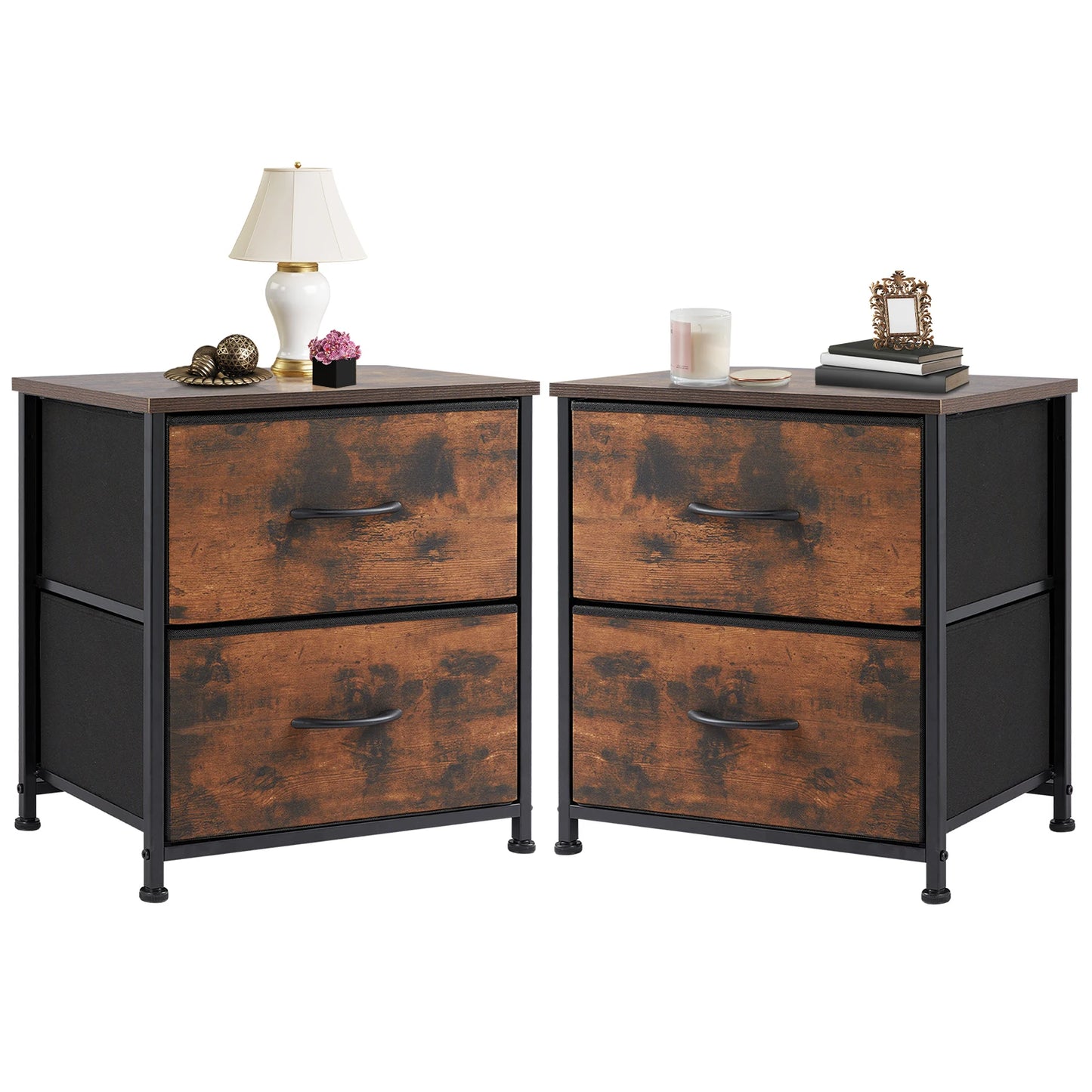 2 Fabric Drawers Cabinet Nightstand for Bedside, Coffee Table, Sofa, Tea Table, Storage, Closet, Chest, Clothes For Bedroom