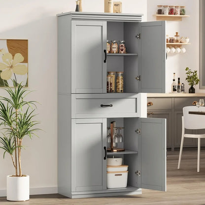 Modern 70" Tall Freestanding Kitchen Pantry Cabinet with 2 Doors and 3 Adjustable Shelves