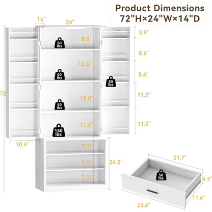 72" LED Farmhouse Tall Storage 3 Drawers Wood Food Pantry with Barn Doors