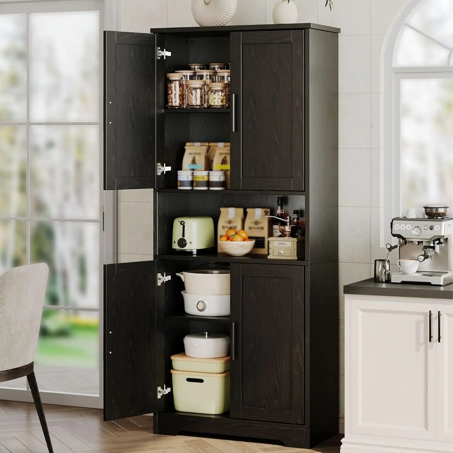 Modern 70" Tall Freestanding Kitchen Pantry Cabinet with 2 Doors and 3 Adjustable Shelves