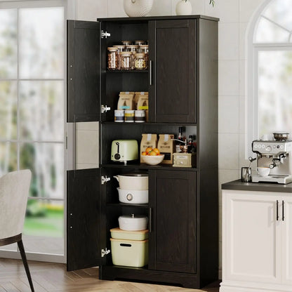 Modern 70" Tall Freestanding Kitchen Pantry Cabinet with 2 Doors and 3 Adjustable Shelves
