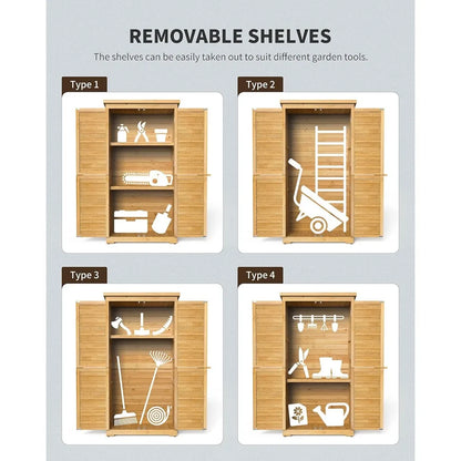 Vertical Tall Wooden Garden Storage Cabinet with 3 Shelves, Double Lock and Waterproof Roof.