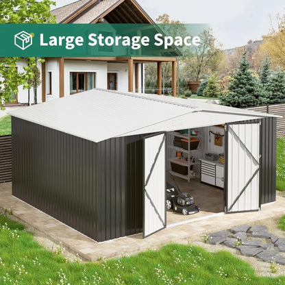 12x14 FT Garden Storage Shed with Updated Frame Structure and Lockable Doors.