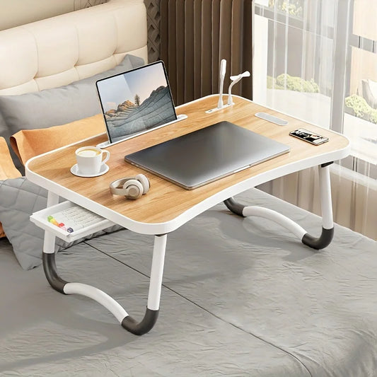 Portable Laptop Desk with USB Light, Small Fan, Cup Holder, Tablet Slot, and Lifting Handle - Foldable for Working,