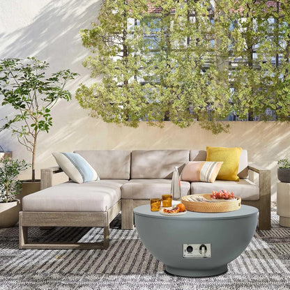 28-Inch Gas Fire Pit with Propane Tank Cover, 50,000 BTU Round Table, Pre-Attached 10FT Propane Hose, Gray